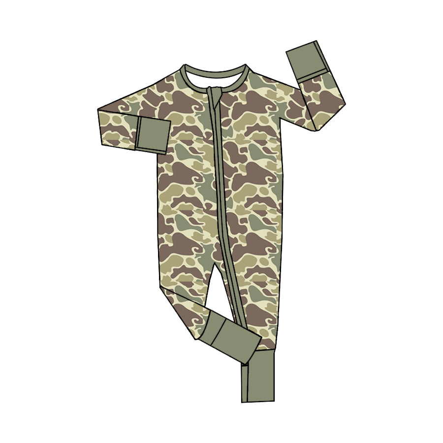 Preorder LR1451 NO MOQ brown green camouflage zip-up long-sleeved jumpsuit