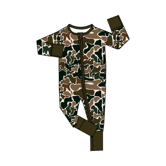 Preorder LR1453 NO MOQ brown green camouflage beige zip-up long-sleeved jumpsuit