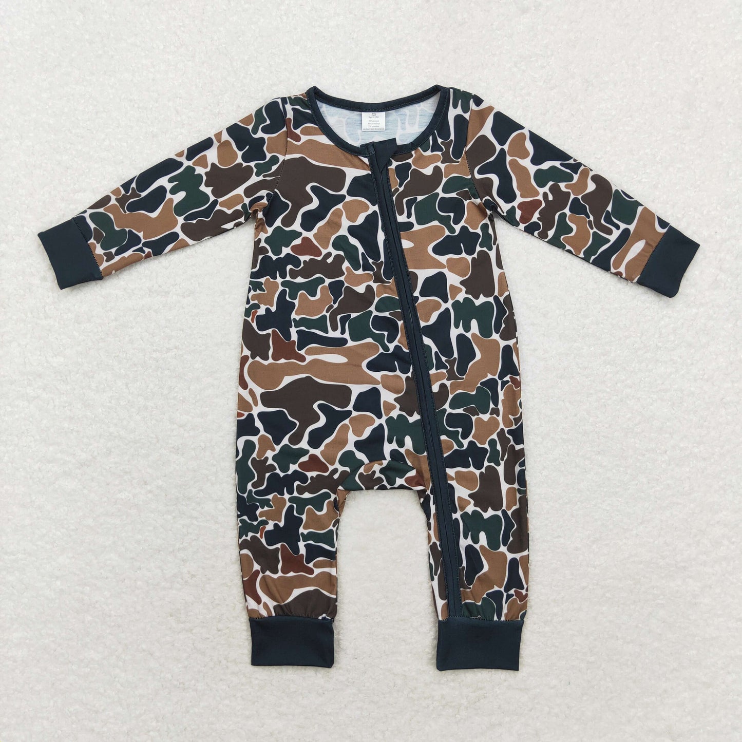 LR1453 Modal brown green camouflage beige zip-up long-sleeved onesie
