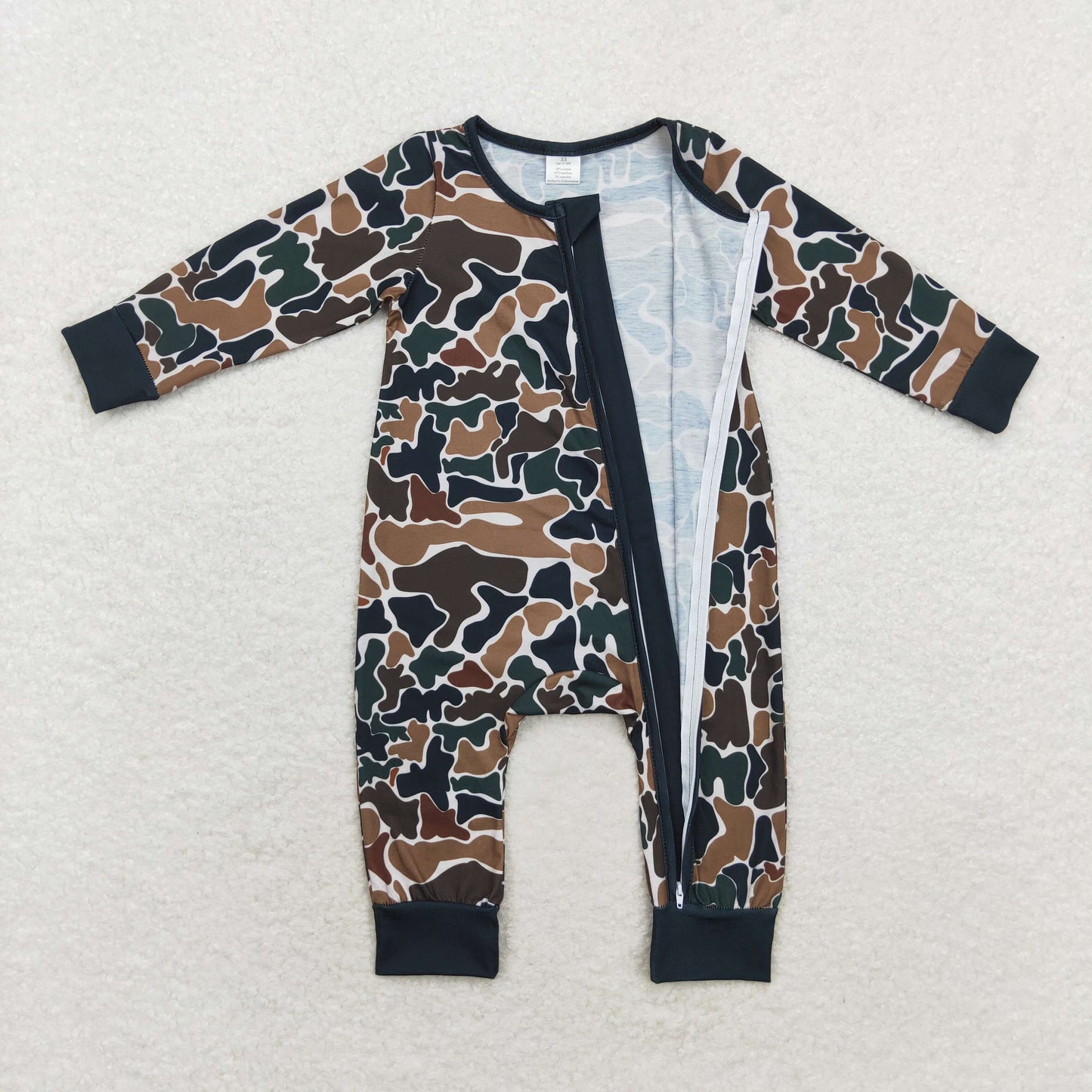 LR1453 Modal brown green camouflage beige zip-up long-sleeved onesie