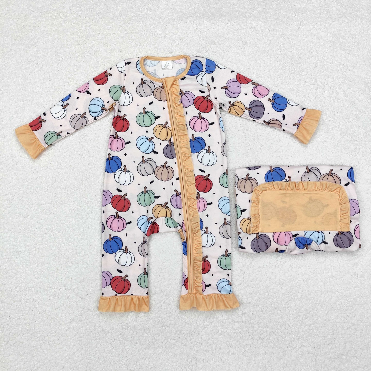 LR1455 Modal colorful pumpkin yellow lace zipper long sleeve onesie