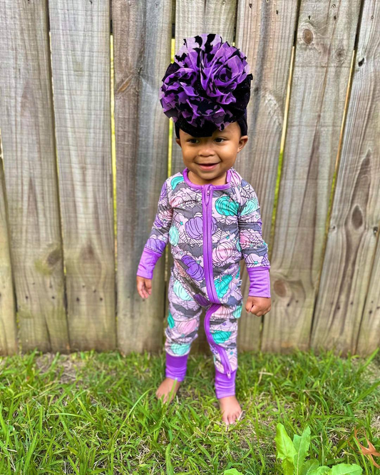 Preorder LR1458 NO MOQ Spider Web pumpkin purple zipper long-sleeved onesie