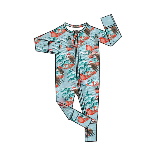 Preorder LR1459 NO MOQ Alpine Bull Head Christmas Tree gift Blue zipper long sleeve onesie