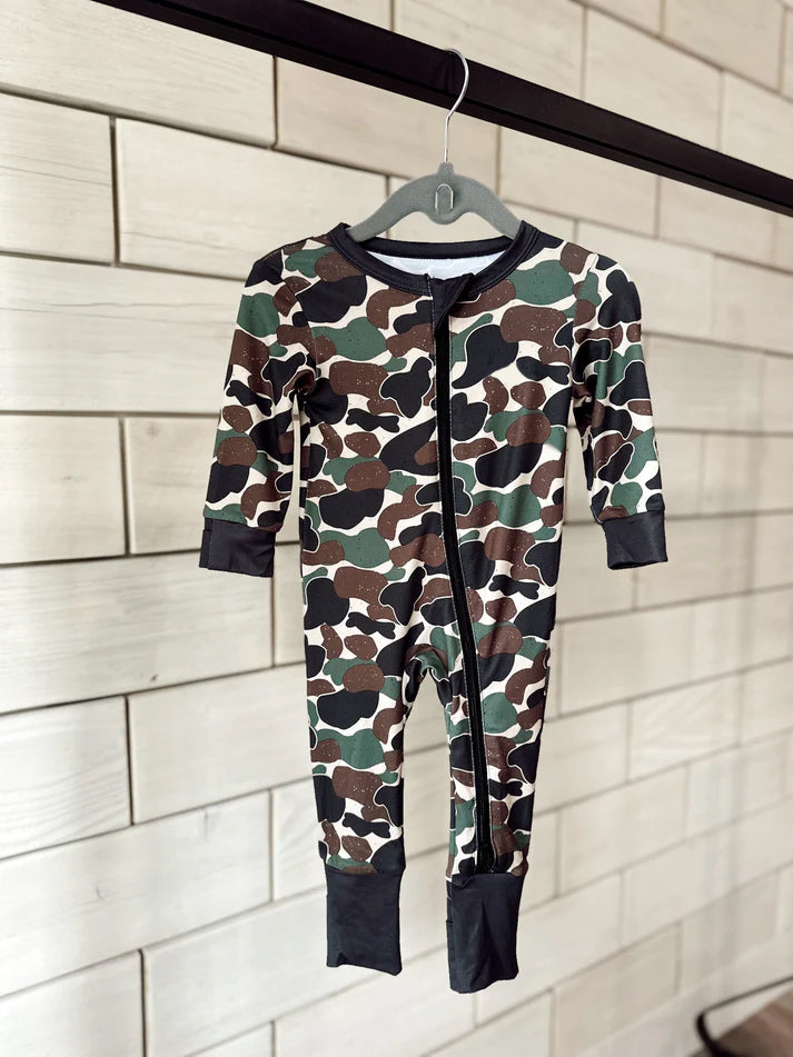 Preorder LR1460 NO MOQ brown green black camouflage beige zip-up long-sleeved onesie