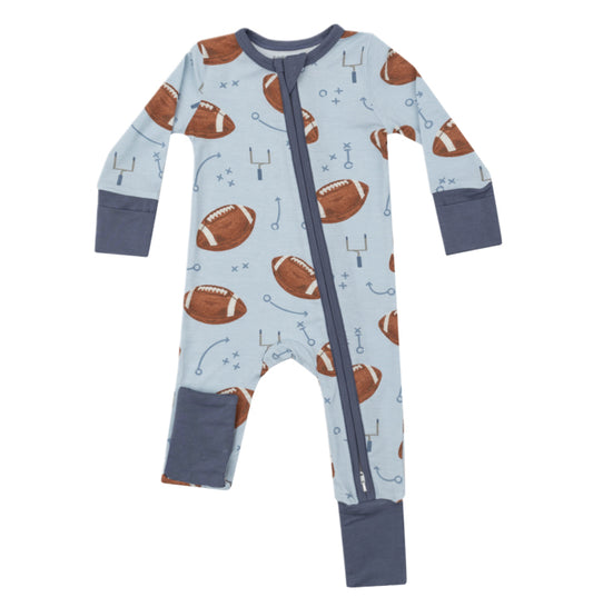 Preorder LR1463 NO MOQ football symbol blue zip-up long-sleeved onesie