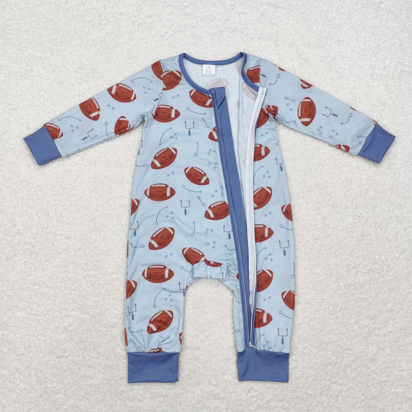 LR1463 Modal rugby symbol blue zipper long sleeve onesie high quality wholesale