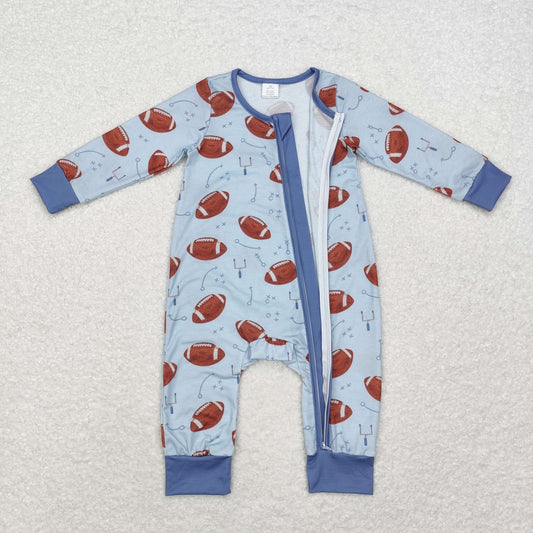 LR1463 Modal rugby symbol blue zipper long sleeve onesie high quality wholesale