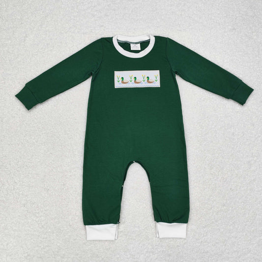 LR1465 Embroidered boys duck green long-sleeved onesie