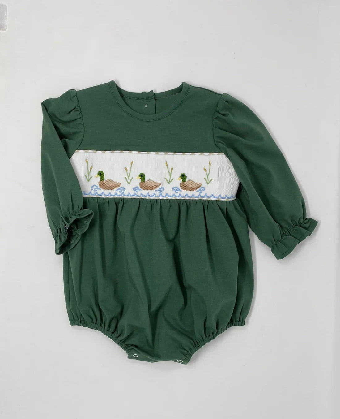 Preorder LR1466 NO MOQ Girls Duck Green long sleeve onesie