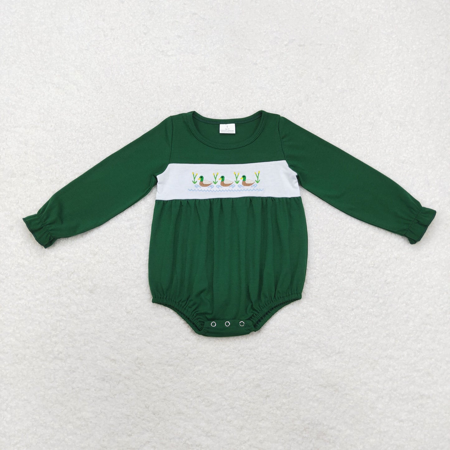 LR1466 Embroidery girl Duck green long sleeve onesie