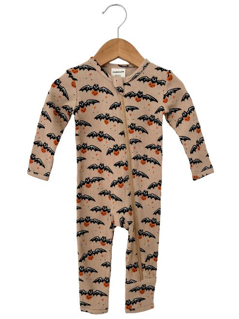 Preorder LR1468 NO MOQ Halloween Bat Pumpkin brown zip-up long-sleeved onesie