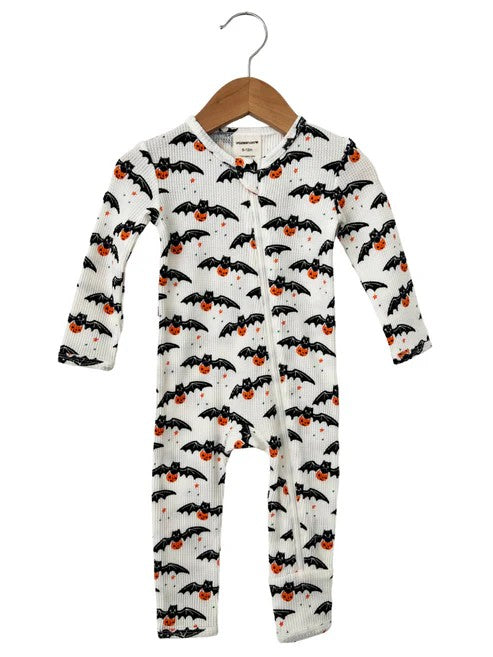 Preorder LR1469 NO MOQ Halloween Bat Pumpkin white zip-up long-sleeved onesie