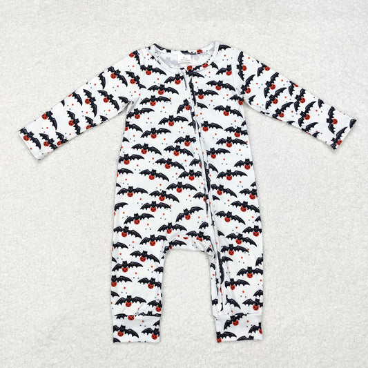 LR1469 Halloween Bat Pumpkin white zip-up long-sleeved onesie