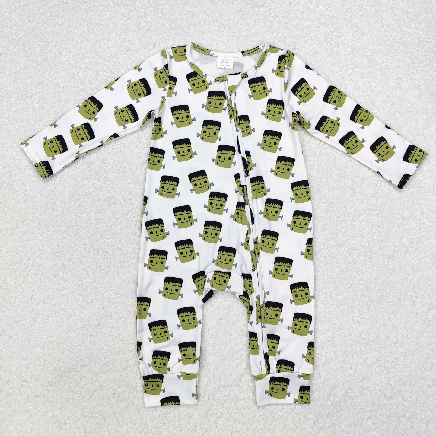 LR1471 Halloween Green Monster white zip-up long-sleeved onesie New arrival