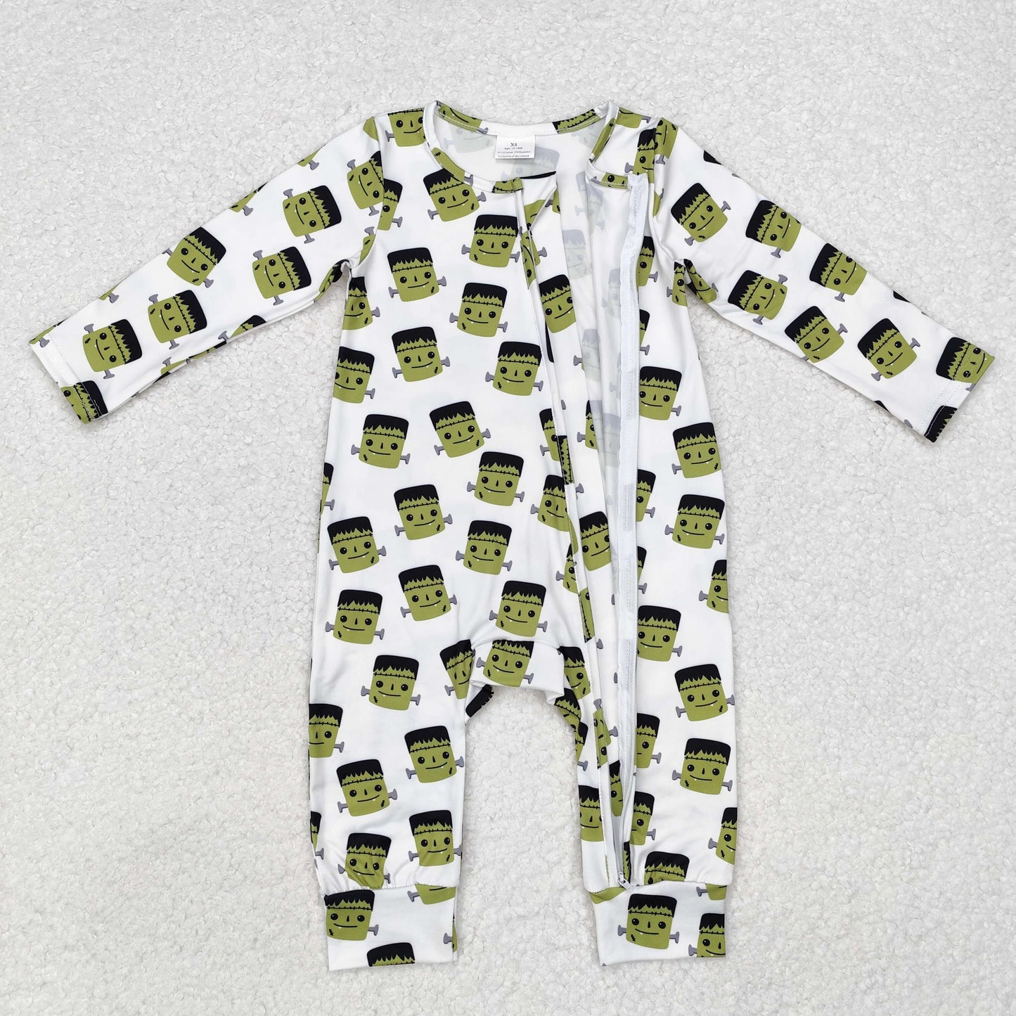 LR1471 Halloween Green Monster white zip-up long-sleeved onesie New arrival