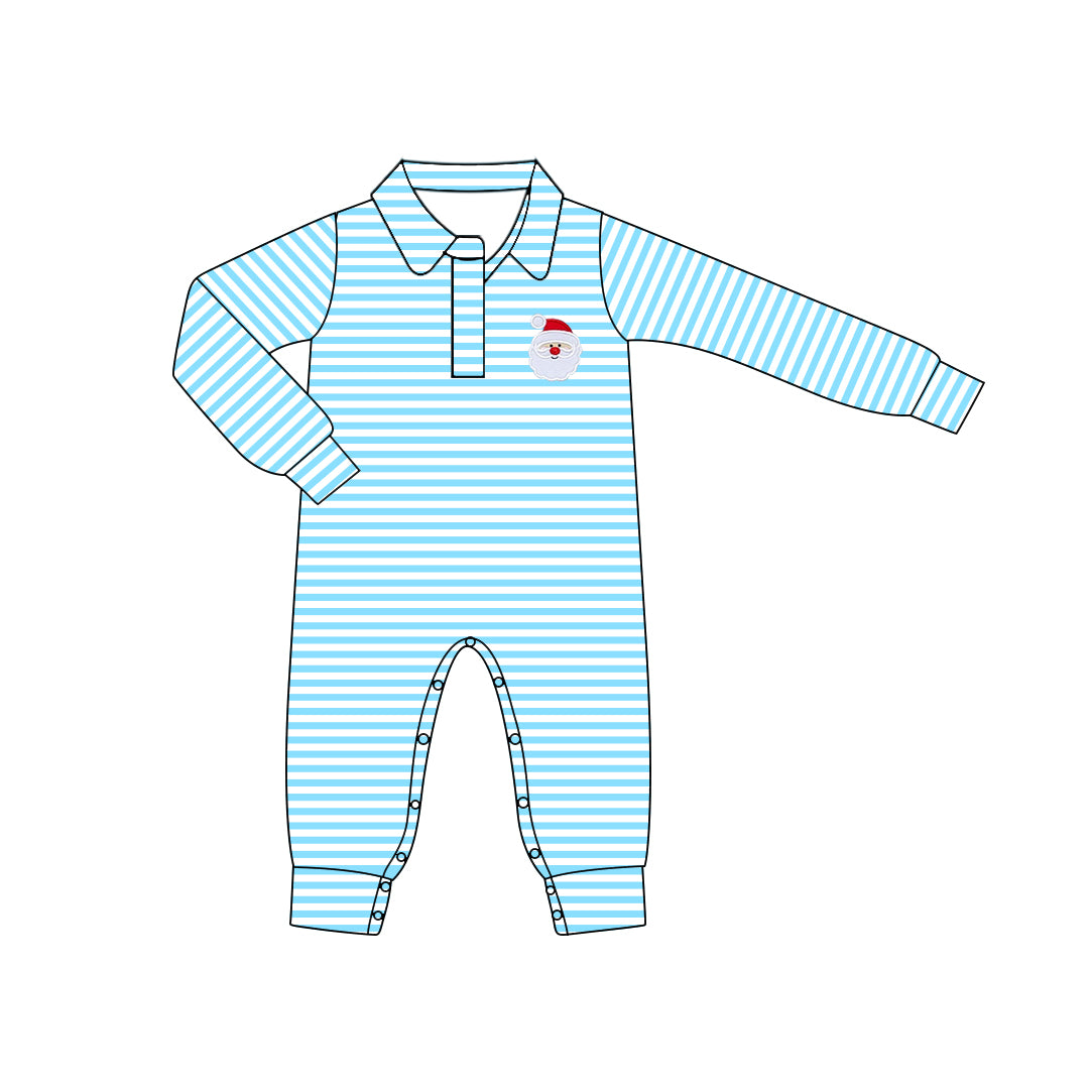 Preorder LR1475 NO MOQ Santa Blue striped long sleeve onesie