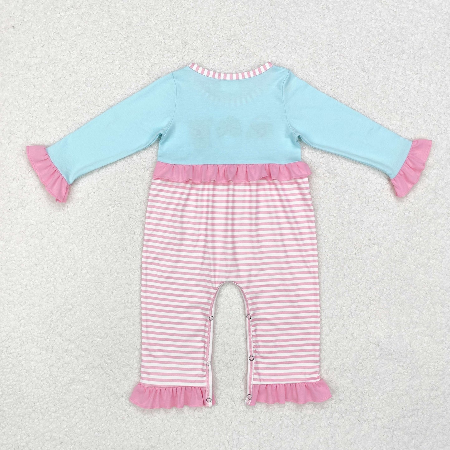 LR1476 Embroidered Santa Reindeer Pink lace striped blue long-sleeved onesie