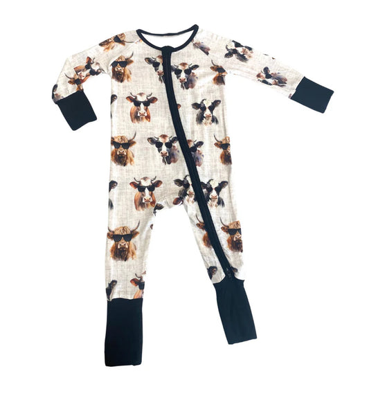 Preorder LR1479 NO MOQ sunglasses Cow zipper long sleeve onesie