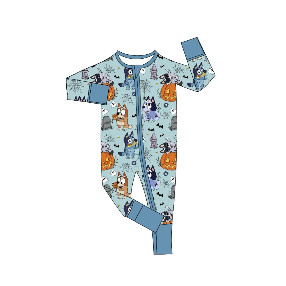 Preorder LR1482 NO MOQ bluey Halloween spiderweb blue zip-up long-sleeved onesie