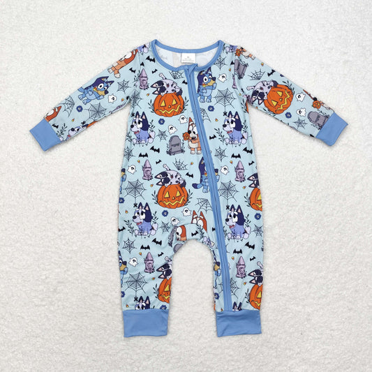 LR1482 bluey Halloween spiderweb blue zip-up long-sleeved onesie