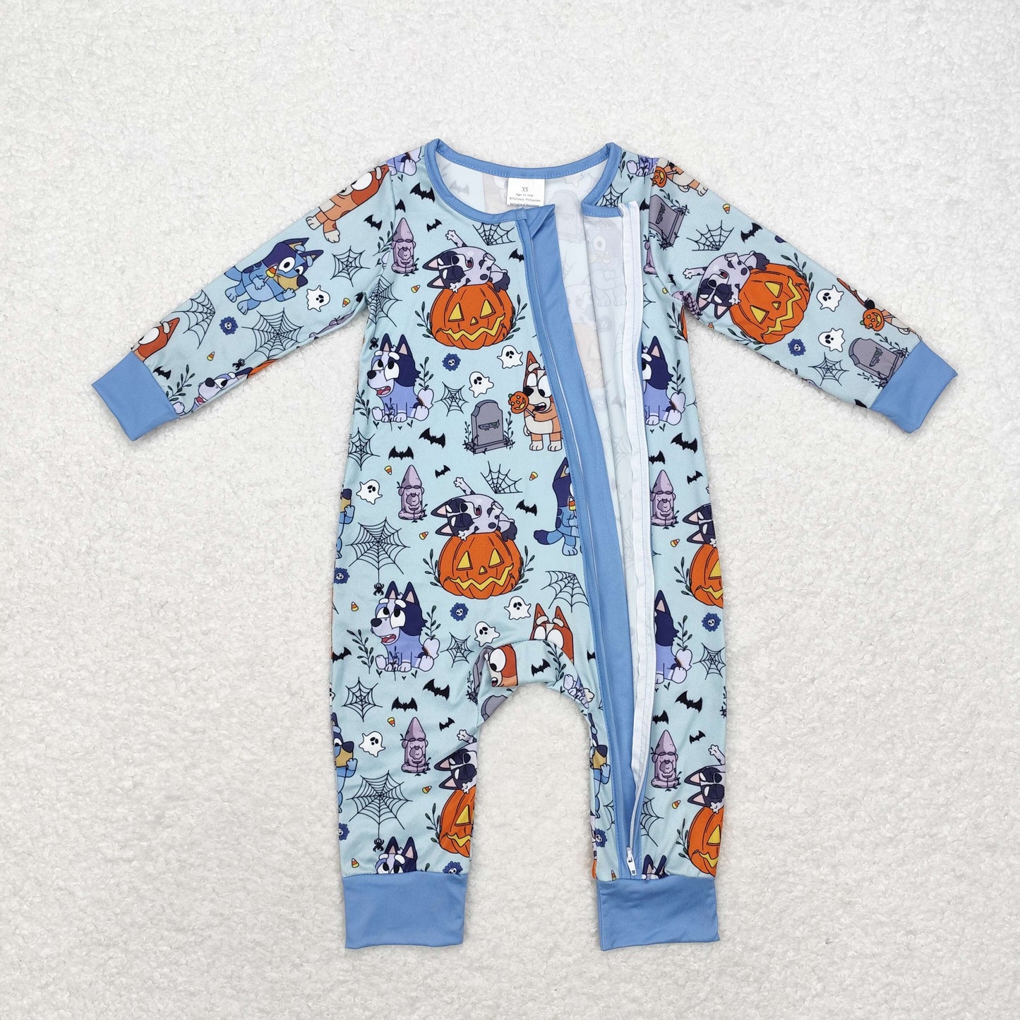 LR1482 bluey Halloween spiderweb blue zip-up long-sleeved onesie