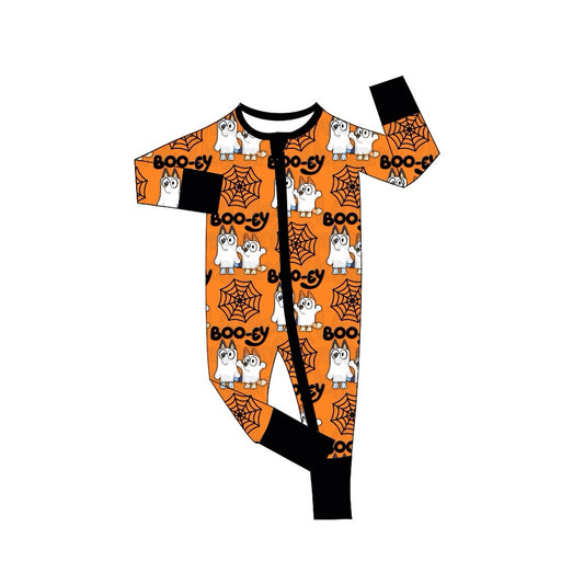 Preorder LR1483 NO MOQ boo-ey bluey spiderweb orange zip-up long-sleeved onesie