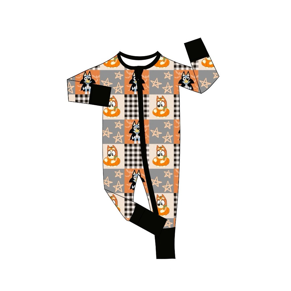 Preorder LR1484 NO MOQ bluey checkered Halloween zip-up long-sleeved onesie