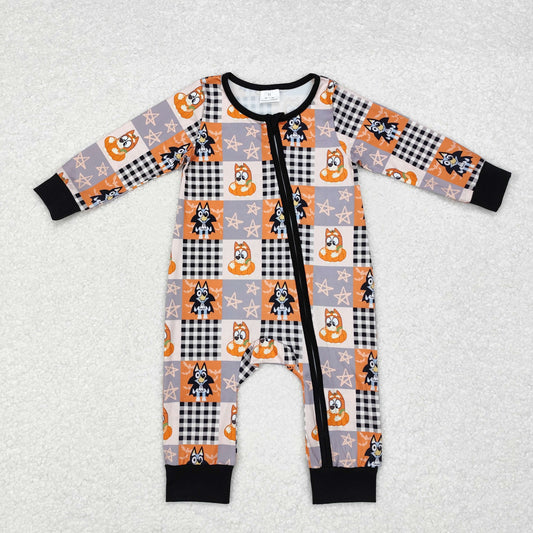 LR1484 bluey checkered Halloween zip-up long-sleeved onesie