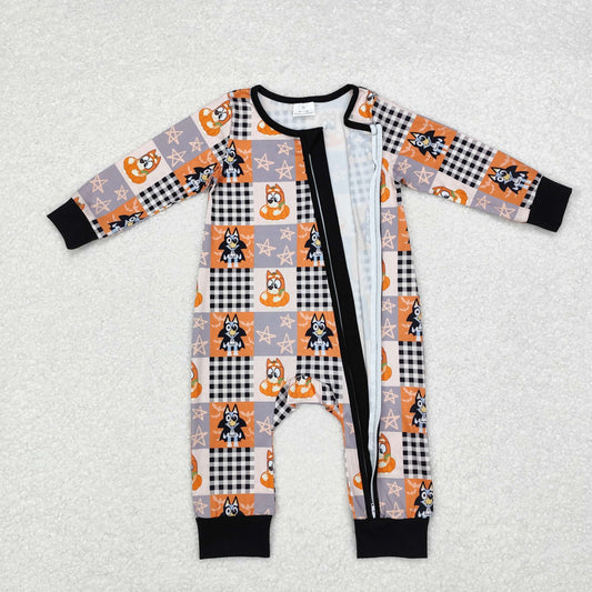 LR1484 bluey checkered Halloween zip-up long-sleeved onesie