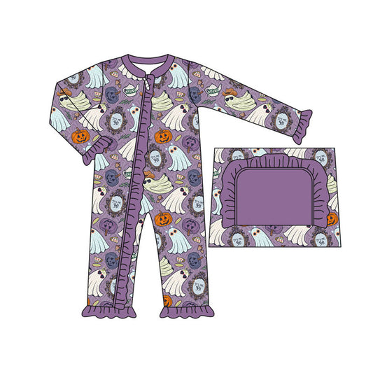 Preorder LR1486 NO MOQ Pumpkin Ghost Purple lace zipper long-sleeved onesie