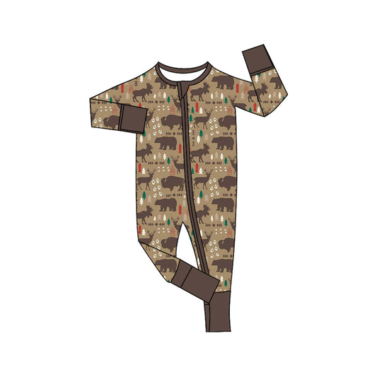 Preorder LR1489 NO MOQ Christmas Tree Deer Bear brown zip-up long-sleeved onesie