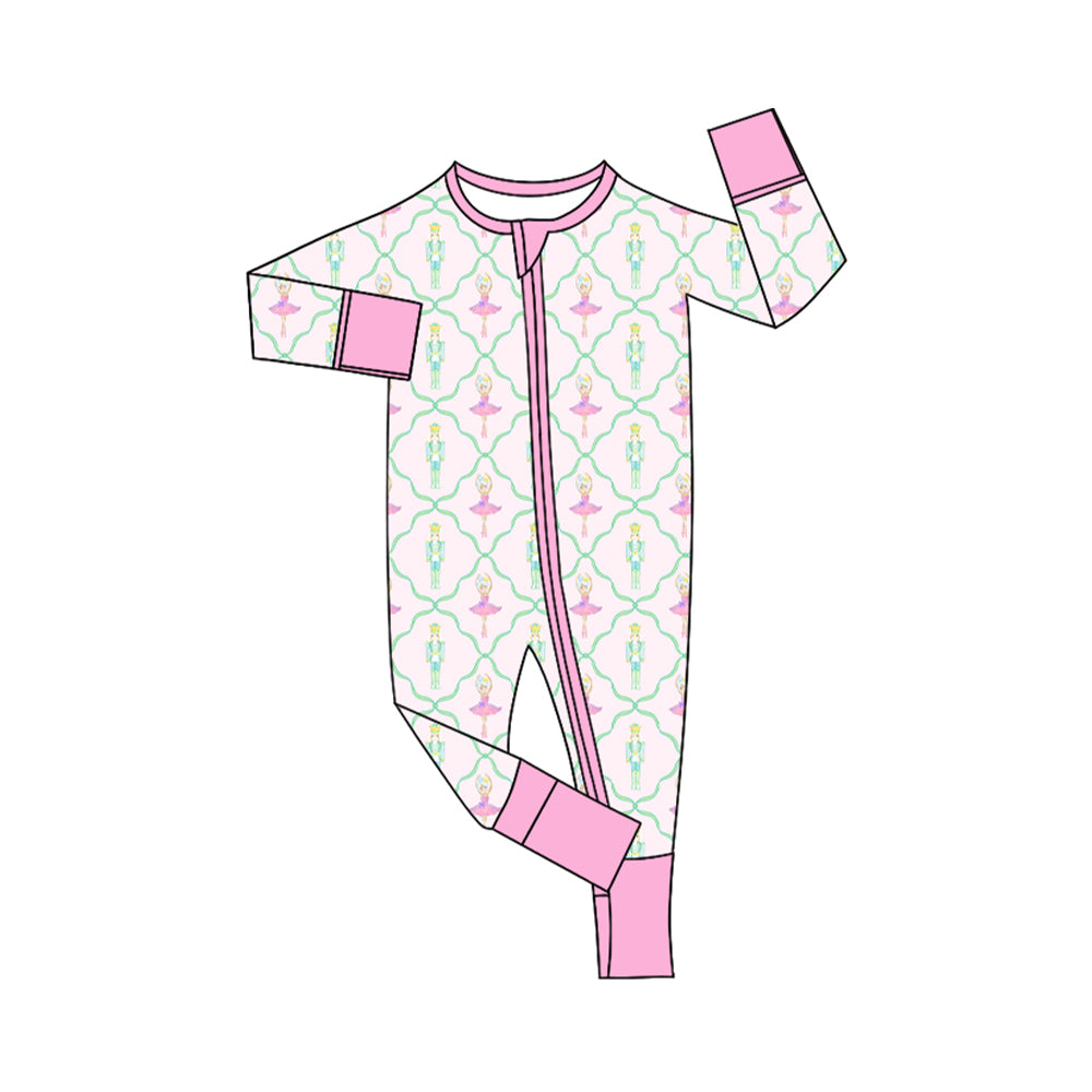 Preorder LR1491 NO MOQ Christmas Nutcracker pink zip-up long-sleeved onesie