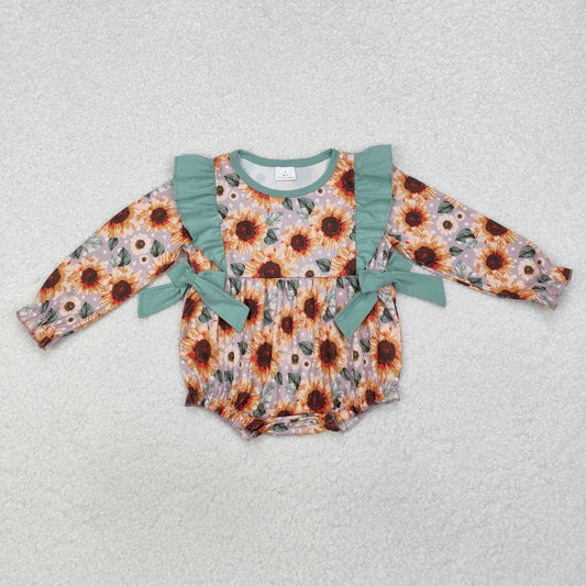 LR1492 Flower Ruffle Bows Long Sleeve Girls Bubble Romper RTS 202509