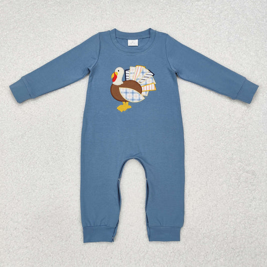 LR1505 Embroidered Turkey Haze blue long sleeve onesie New arrival