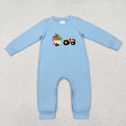 LR1508 embroidered Christmas tree bluelong-sleeved boys romper RTS 202509