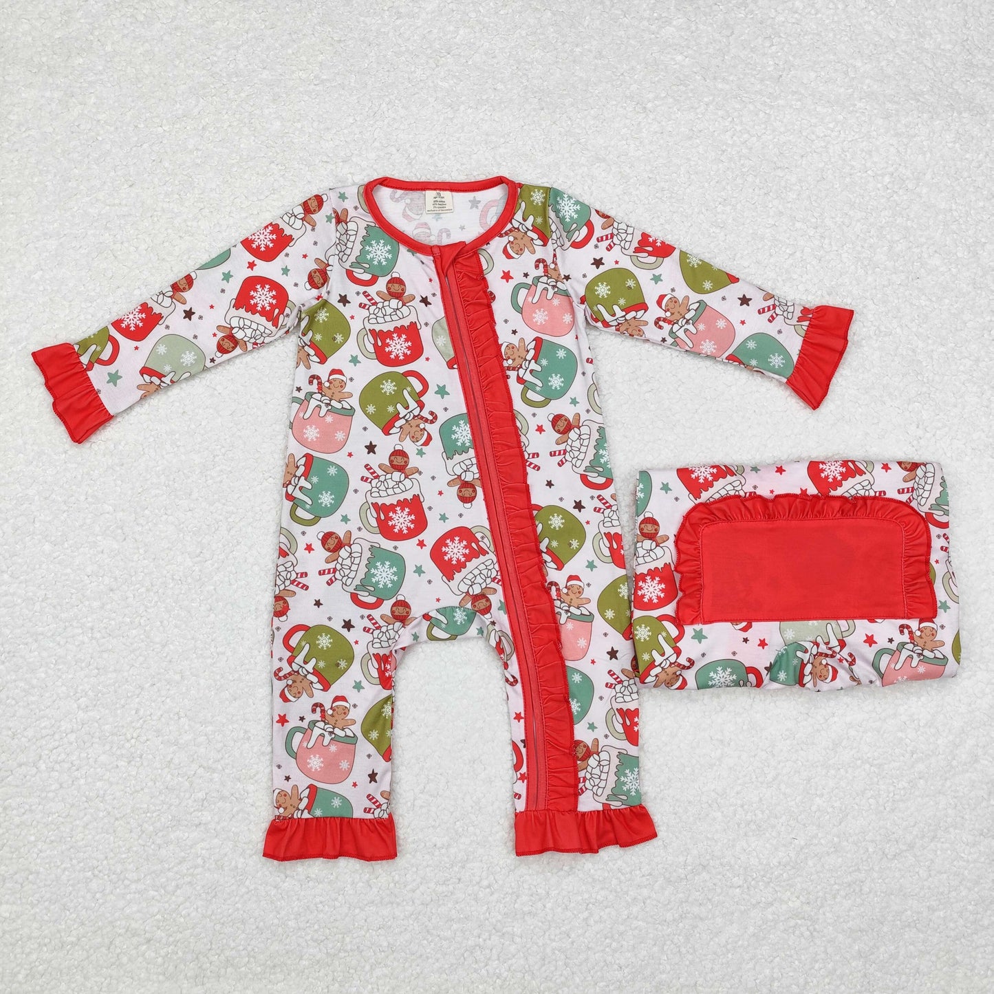 LR1509 Modal Christmas gingerbread Man cup Red lace zipper long-sleeved onesie