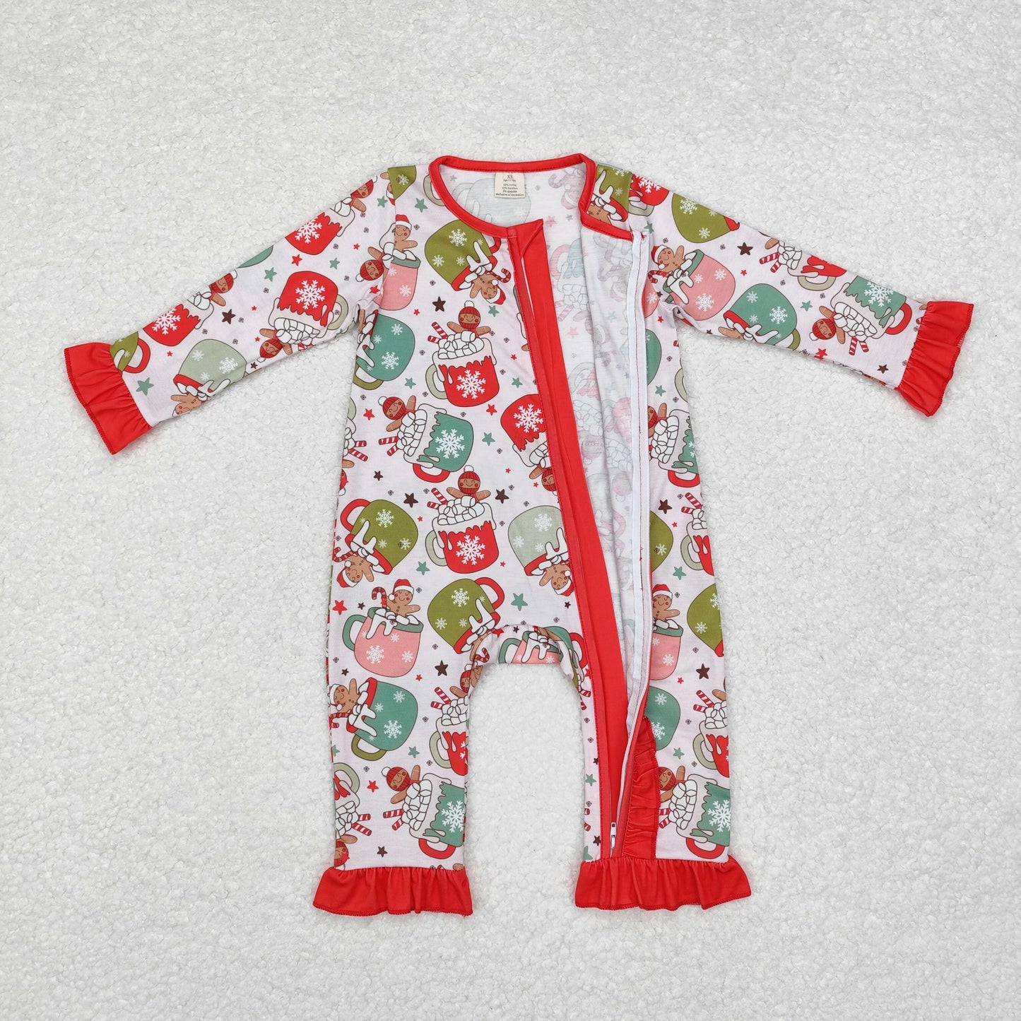 LR1509 Modal Christmas gingerbread Man cup Red lace zipper long-sleeved onesie