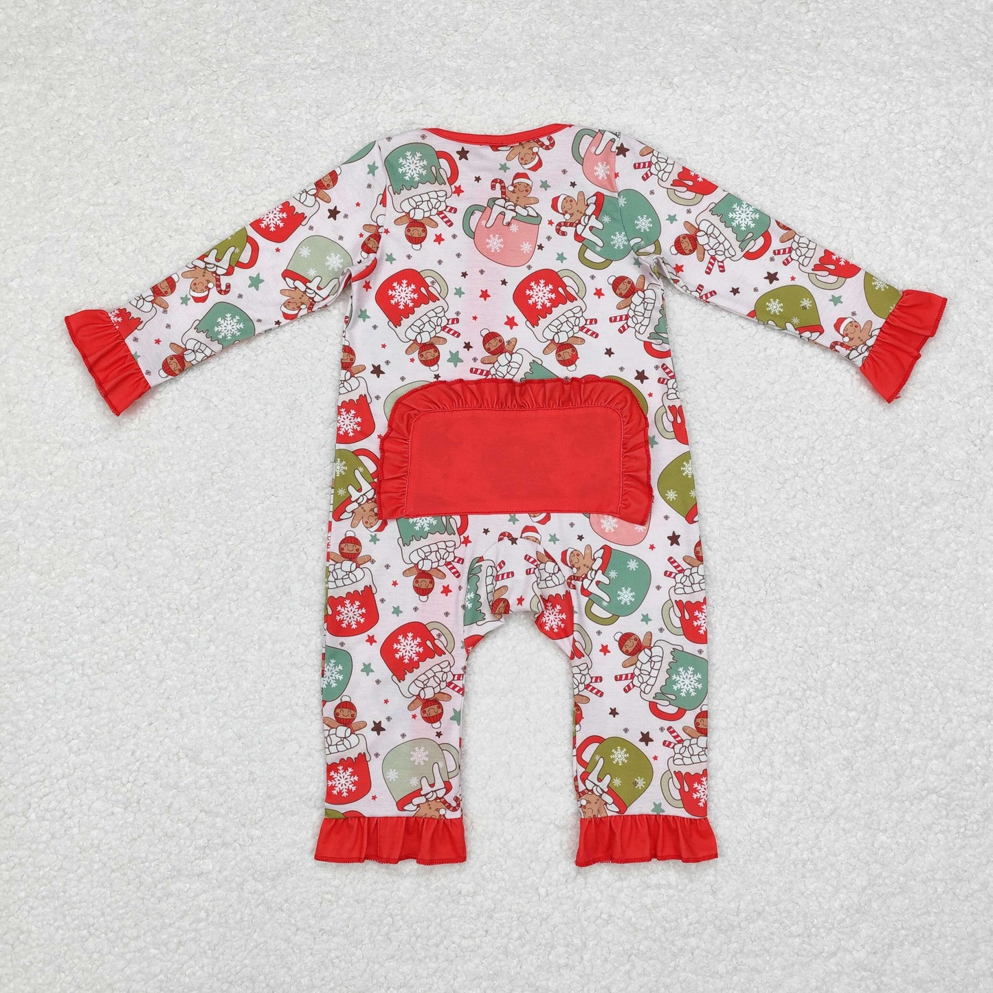 LR1509 Modal Christmas gingerbread Man cup Red lace zipper long-sleeved onesie