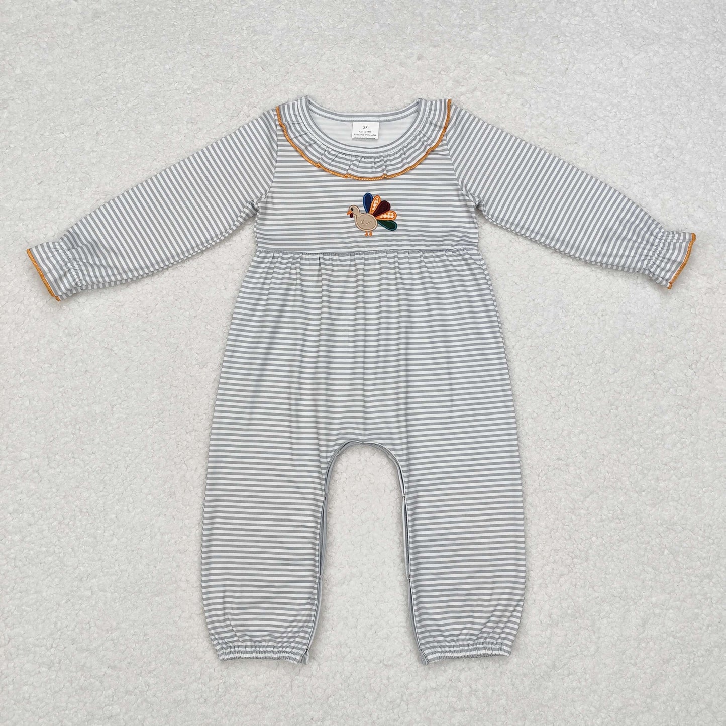 LR1542 Embroidered Turkey striped lace long-sleeved onesie