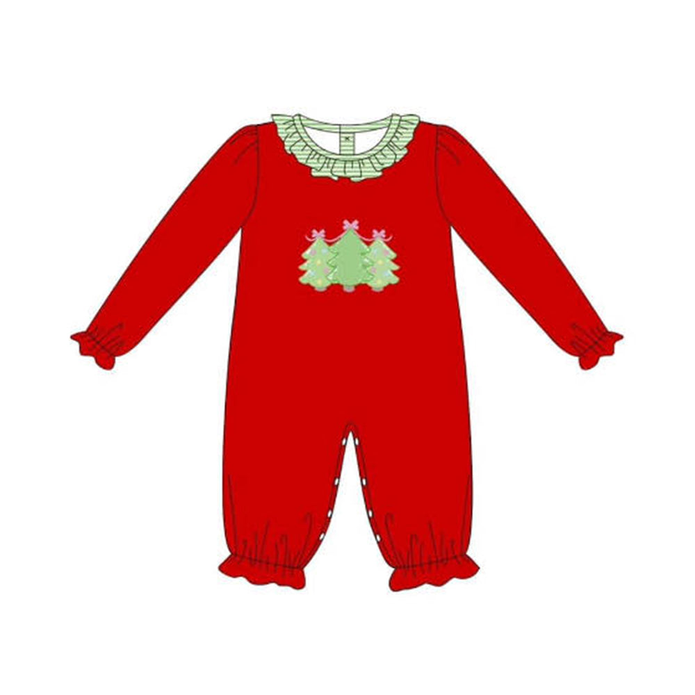 Preorder LR1560 Christmas tree red lace long-sleeved onesie