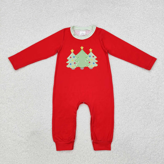 LR1560 Christmas Tree Red Ruffle Long-Sleeved Girls Romper RTS 202509