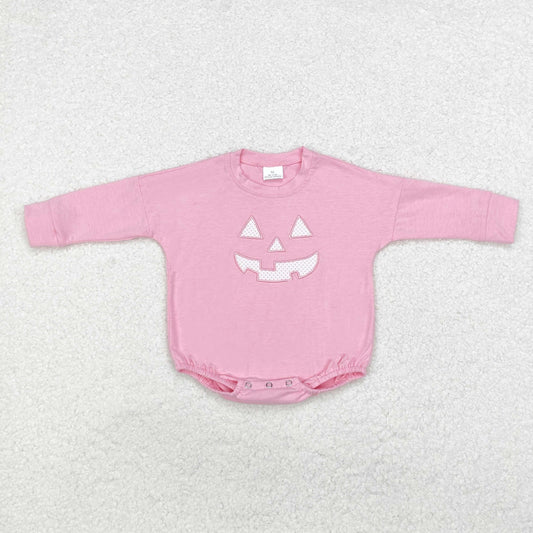 LR1573 Embroidered Halloween Devil Smile printed pink long-sleeved onesie