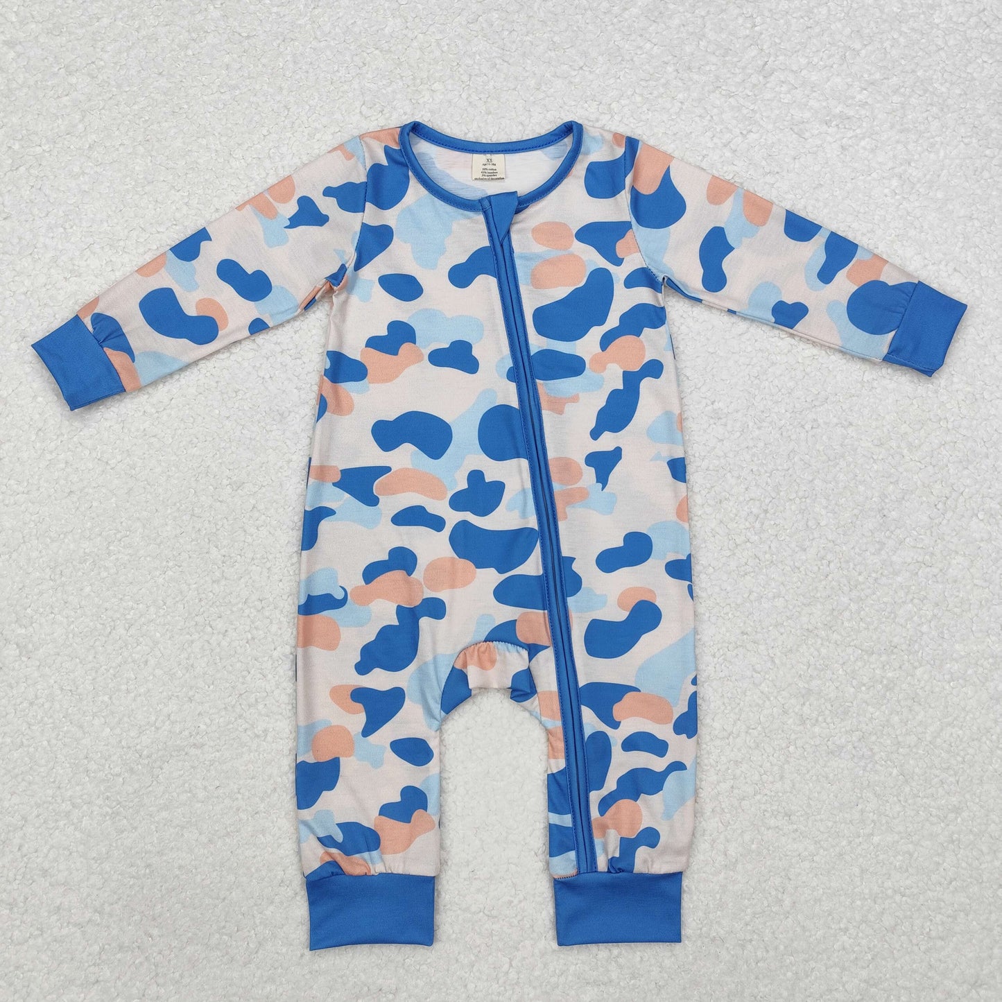LR1574 BAMBOO Pajamas Blue Camouflage Zipper Long Sleeve Boys Romper RTS 202511