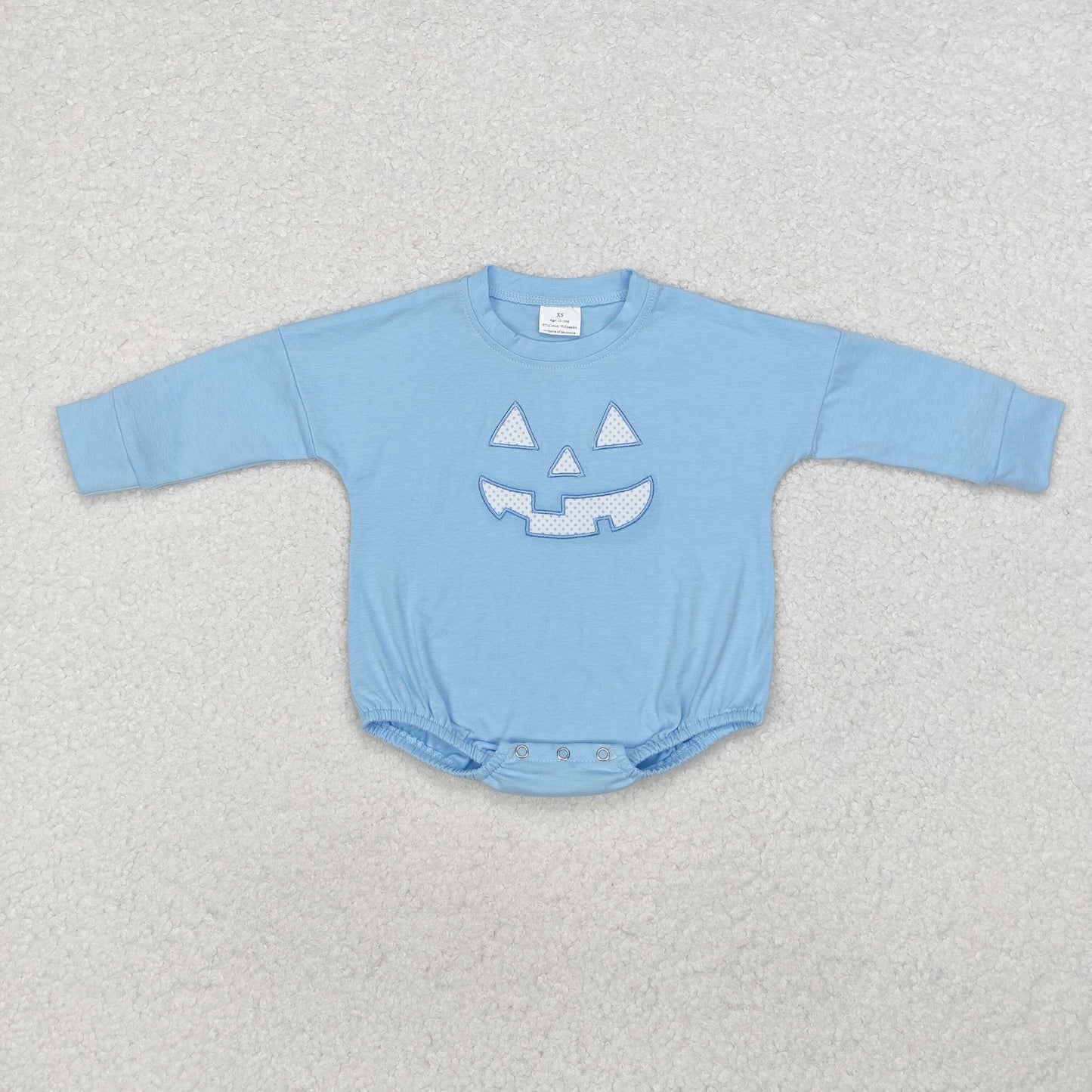 LR1575 Embroidered Halloween Devil Smile printed blue long sleeve onesie