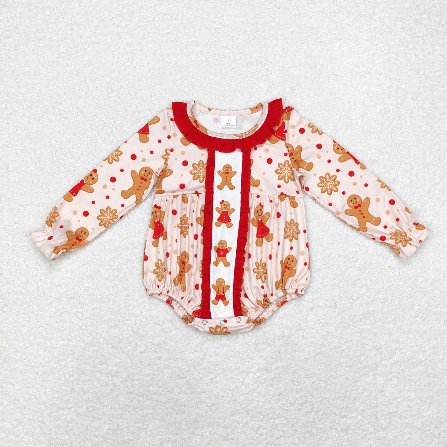 LR1583 Gingerbread Man Red lace long sleeve onesie high quality wholesale