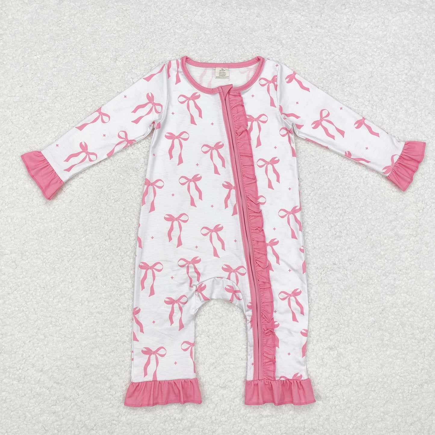 LR1584 Modal pink bow lace long-sleeved onesie