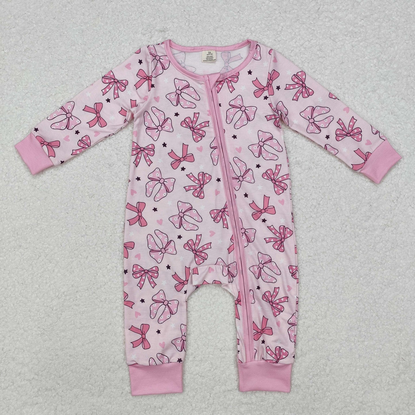 LR1608 BAMBOO Pajamas Bows Star Pink Zipper Long Sleeve Girls Romper RTS 202511