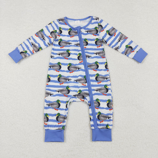 LR1645 Modal Duck blue striped zipper long-sleeved onesie