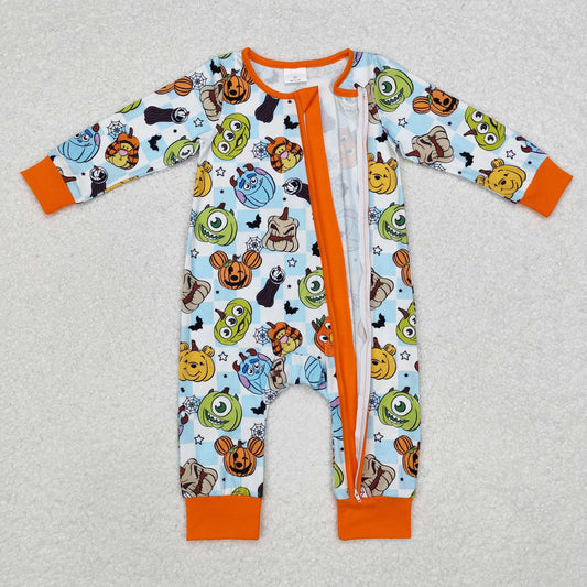 LR1650 Halloween Monsters University Orange trim blue and white checkered zip-up long-sleeved onesie