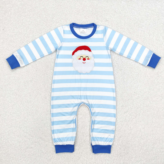 LR1661 Embroidered Santa long sleeve jumpsuit with blue and white stripes